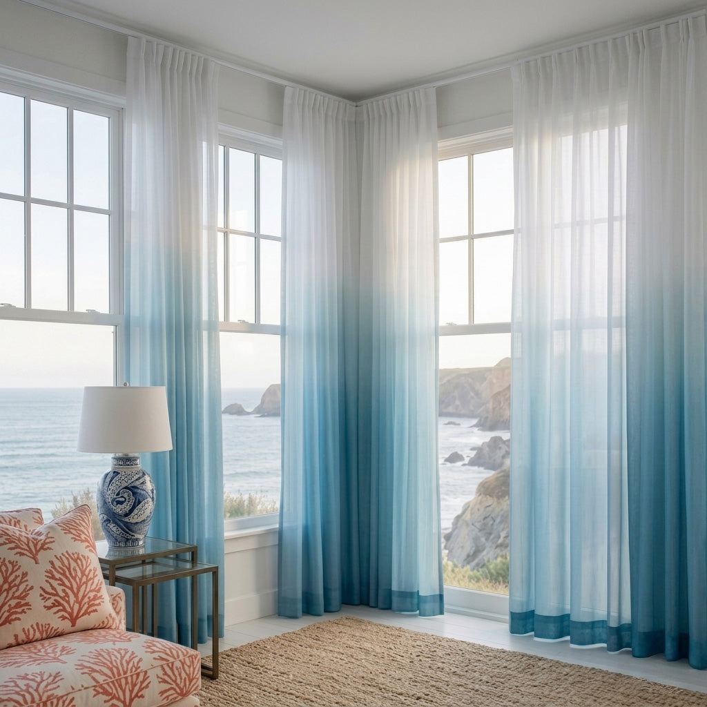 White to Blue Ombre Sheer Curtains