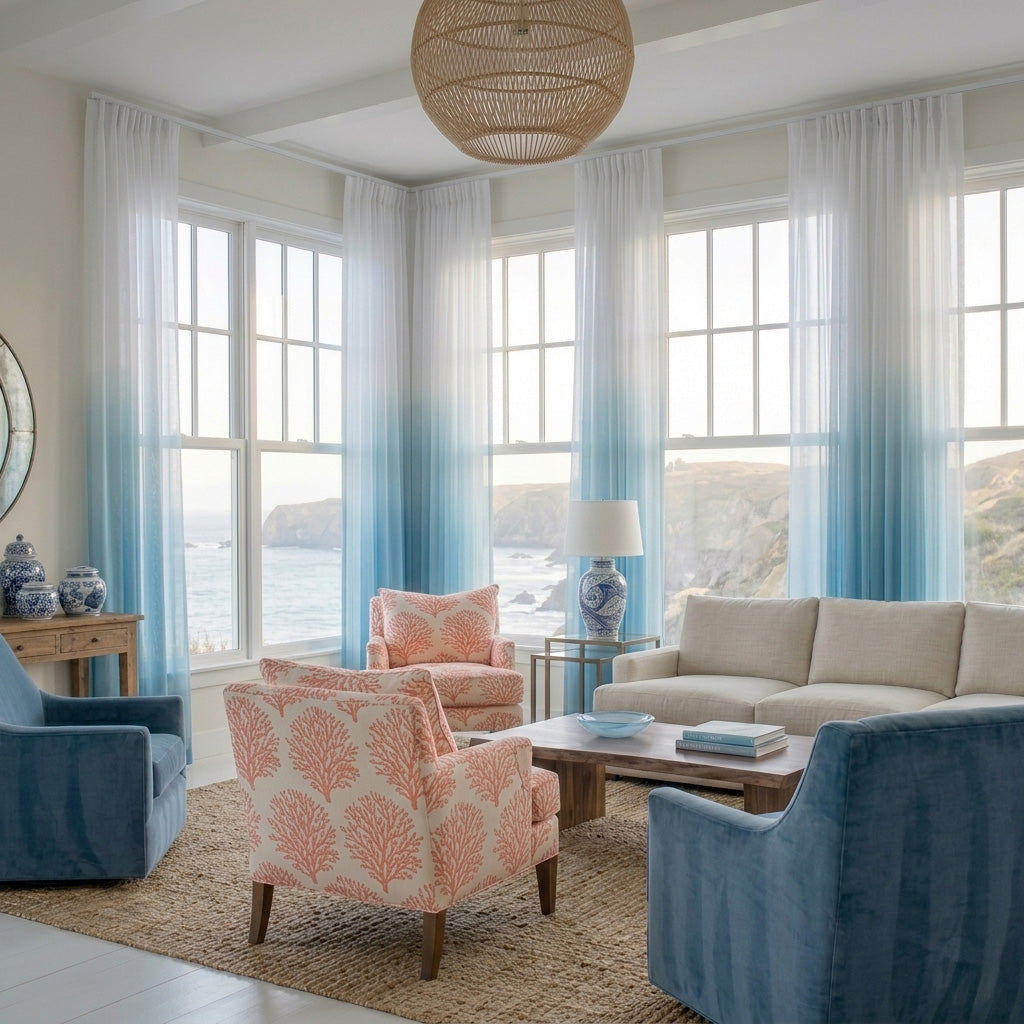 White to Blue Ombre Sheer Curtains