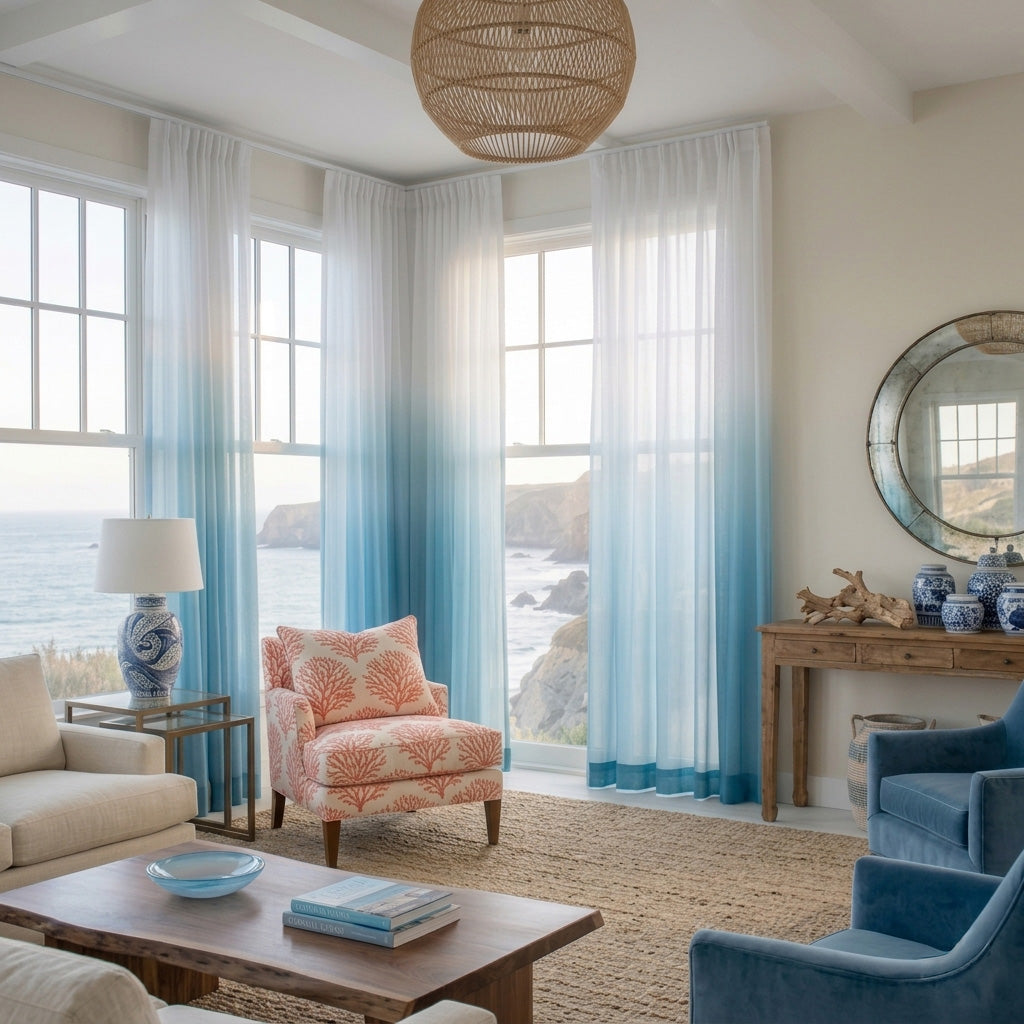 White to Blue Ombre Sheer Curtains