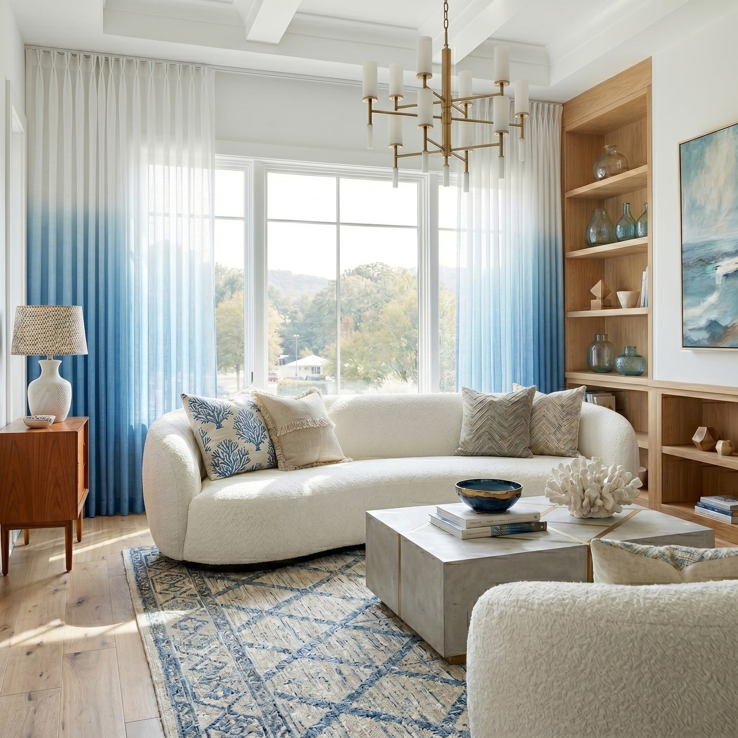 White to Blue Ombre Sheer Curtains