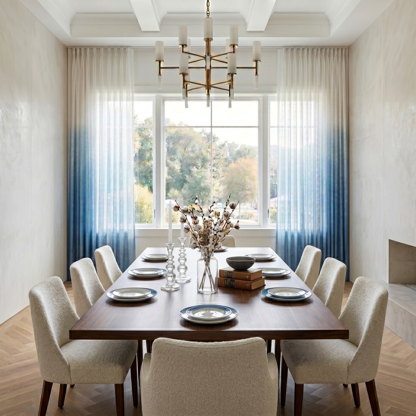 White to Blue Ombre Sheer Curtains