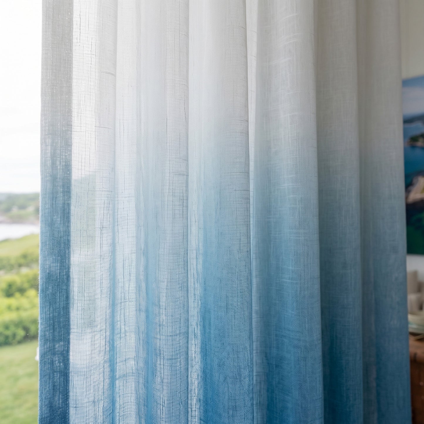 White to Blue Ombre Sheer Curtains